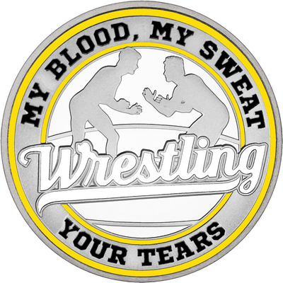 White "Wrestling" with Yellow Outer Circular Borders